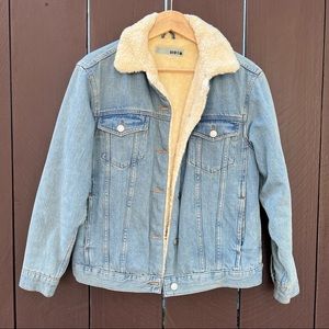 Topshop MOTO Oversized Western Denim Borg Jacket
